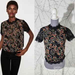 Zara Trafaluc Black Lace Embroidered Front Cropped Top Whimsigoth Fairy
